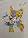 t-shirt avec mon avatar renard lgbt dessus qui se fait boop le museau