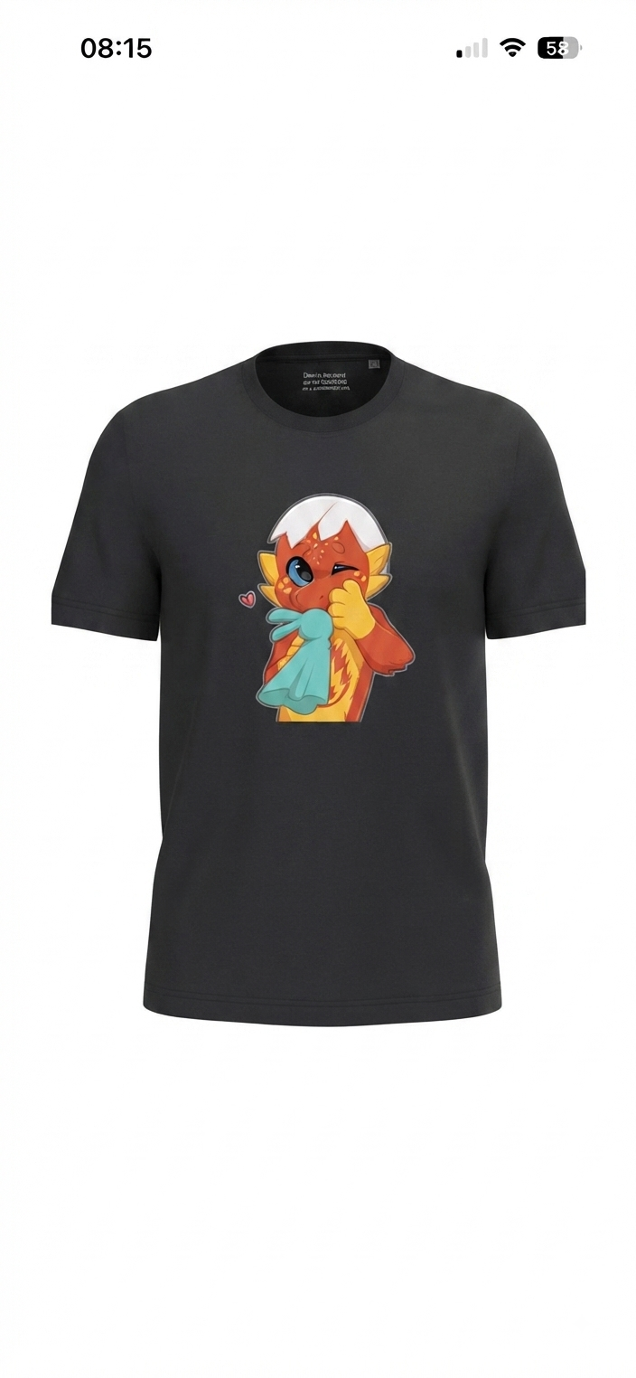t-shirt avec mon avatar bébé dragon qui tient son doudou