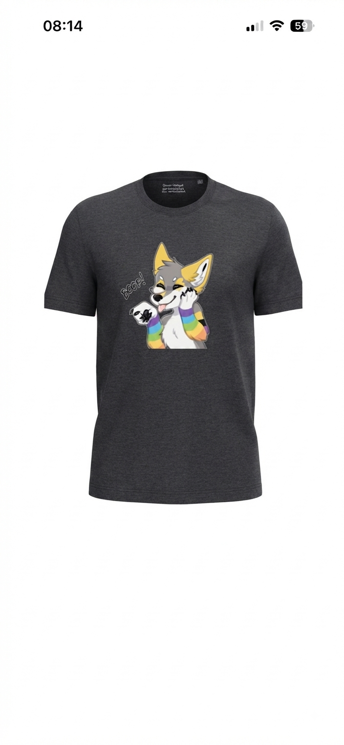 t-shirt avec mon avatar renard lgbt dessus qui se fait boop le museau
