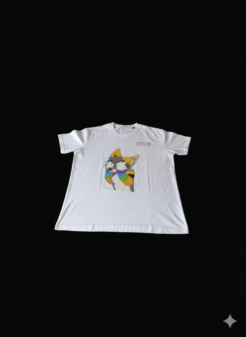 t-shirt avec mon avatar renard lgbt qui se cache les yeux de honte