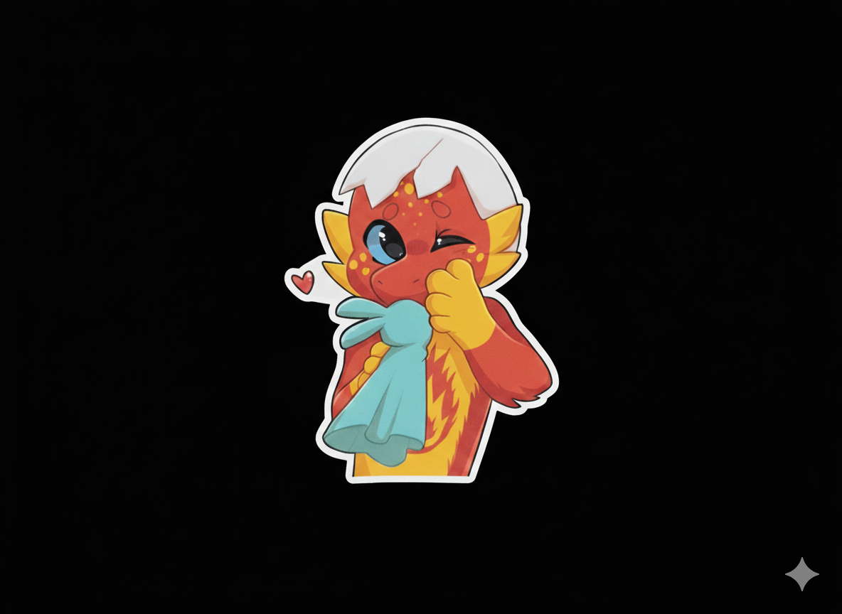 sticker bébé dragon et son doudou