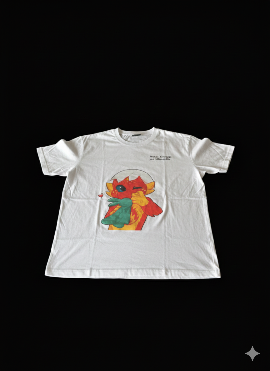 t-shirt avec mon avatar bébé dragon qui tient son doudou