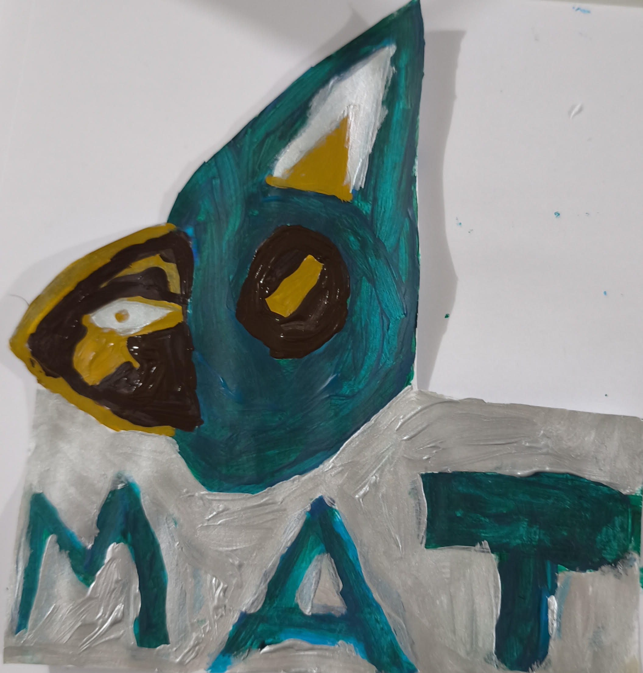 badge fait main avec peinture acrylique, plastifié et signé par artiste peintre Rousseau Geoffrey